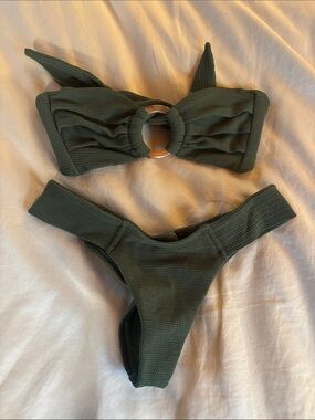 MONTCE tori bandeau bikini top in olive micro scrunch Xsmall top & Small bottom